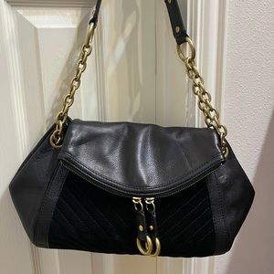 Black Genuine Leather and Suede Purse